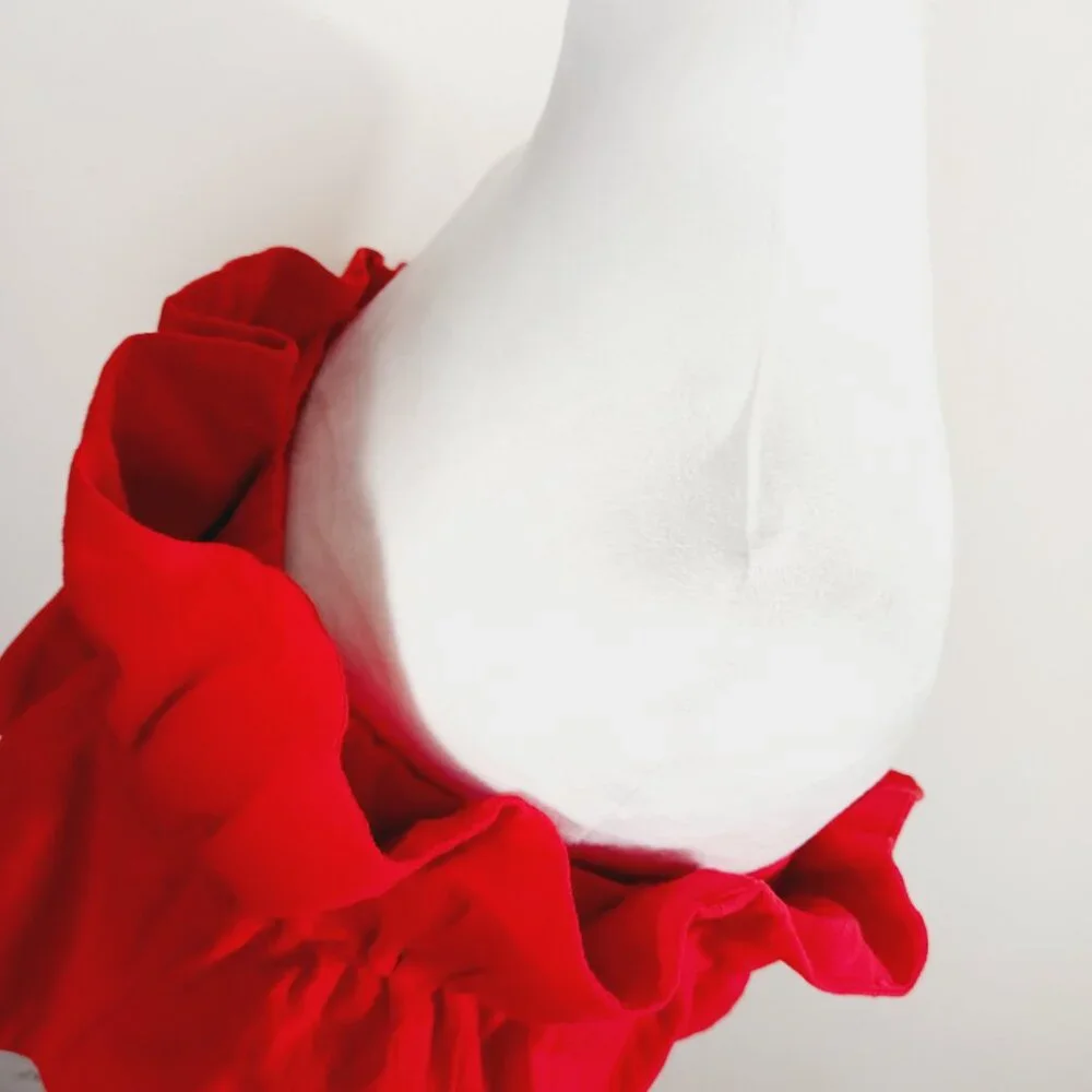 Ambition, Med., Red Strapless Linen Blend Jumpsuit W/ Ruffled Top, Calf Length - Picture 5 of 13